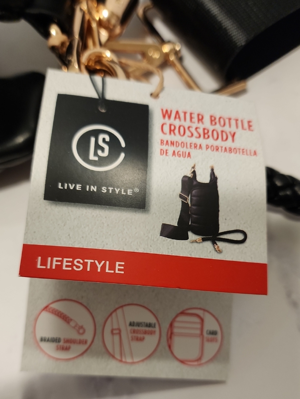 Life In Style Black Quilted Crossbody Water Bottle Bag Brand New - Picture 7 of 8